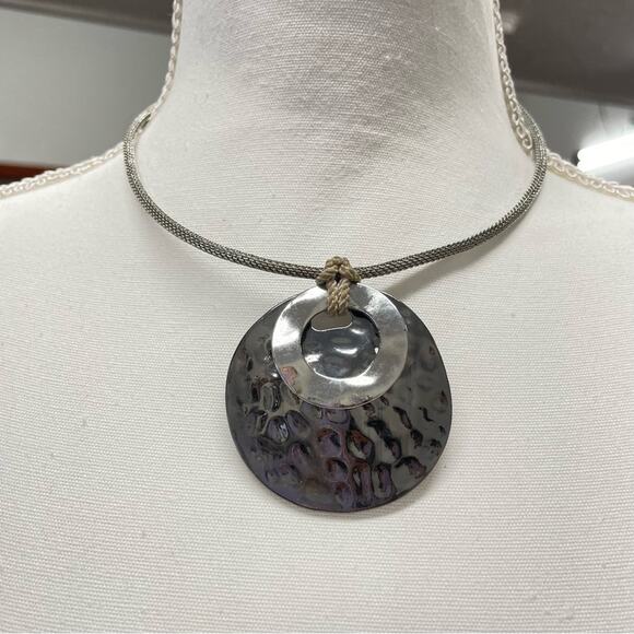Silver Tone Mixed Metals Statement Necklace Short - Picture 1 of 5